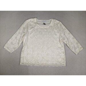 Draper's & Damon's Women's Top Size PM Ivory White Lace 3/4 Sleeve Blouse